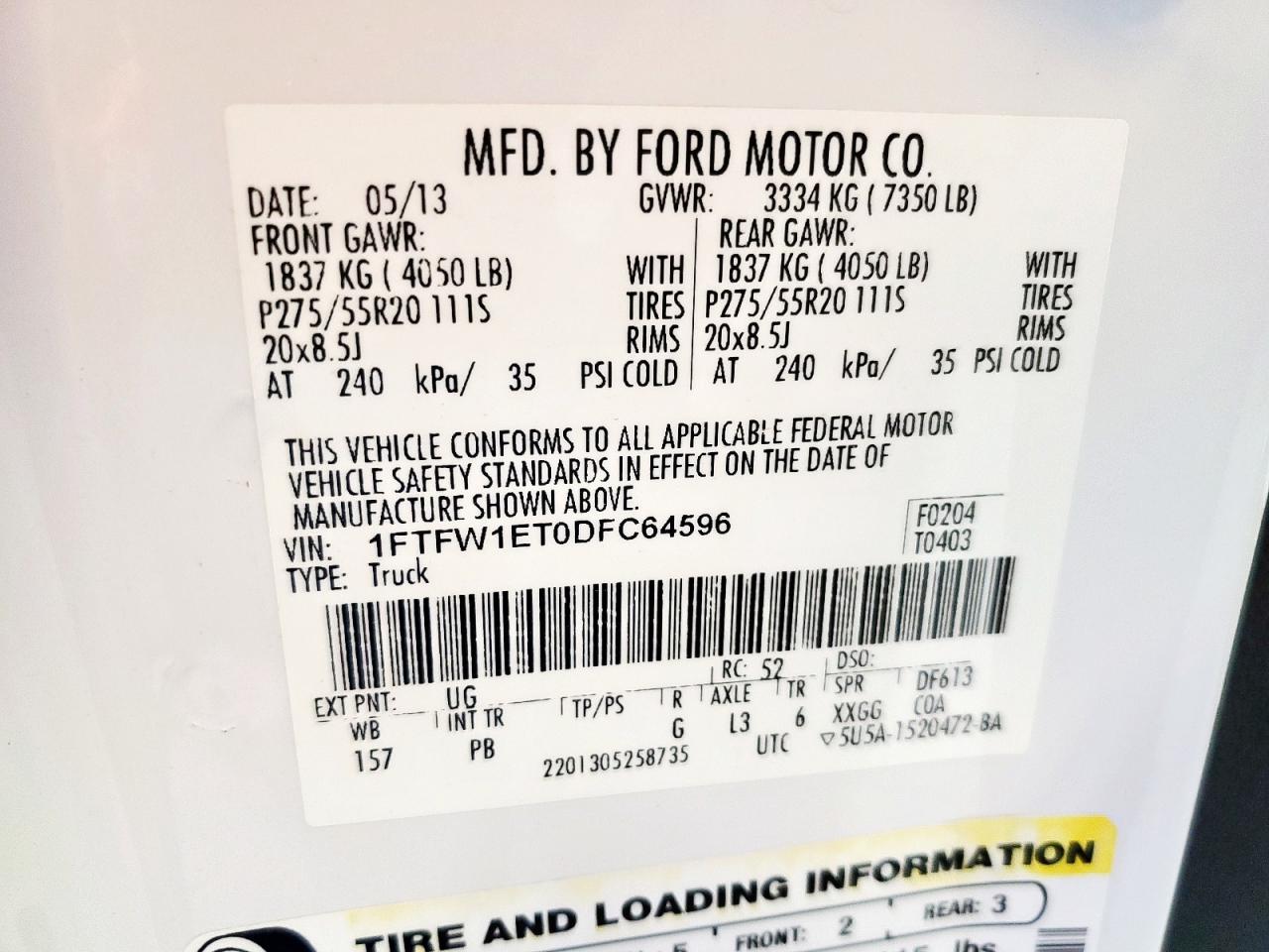 2013 Ford F150 Supercrew VIN: 1FTFW1ET0DFC64596 Lot: 84222805