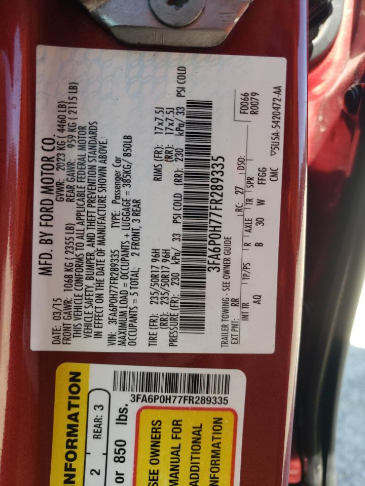 2015 Ford Fusion Se VIN: 3FA6P0H77FR289335 Lot: 71116975