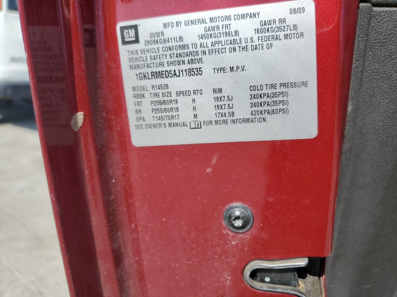 2010 GMC Acadia Slt-1 VIN: 1GKLRMED5AJ118535 Lot: 71358685