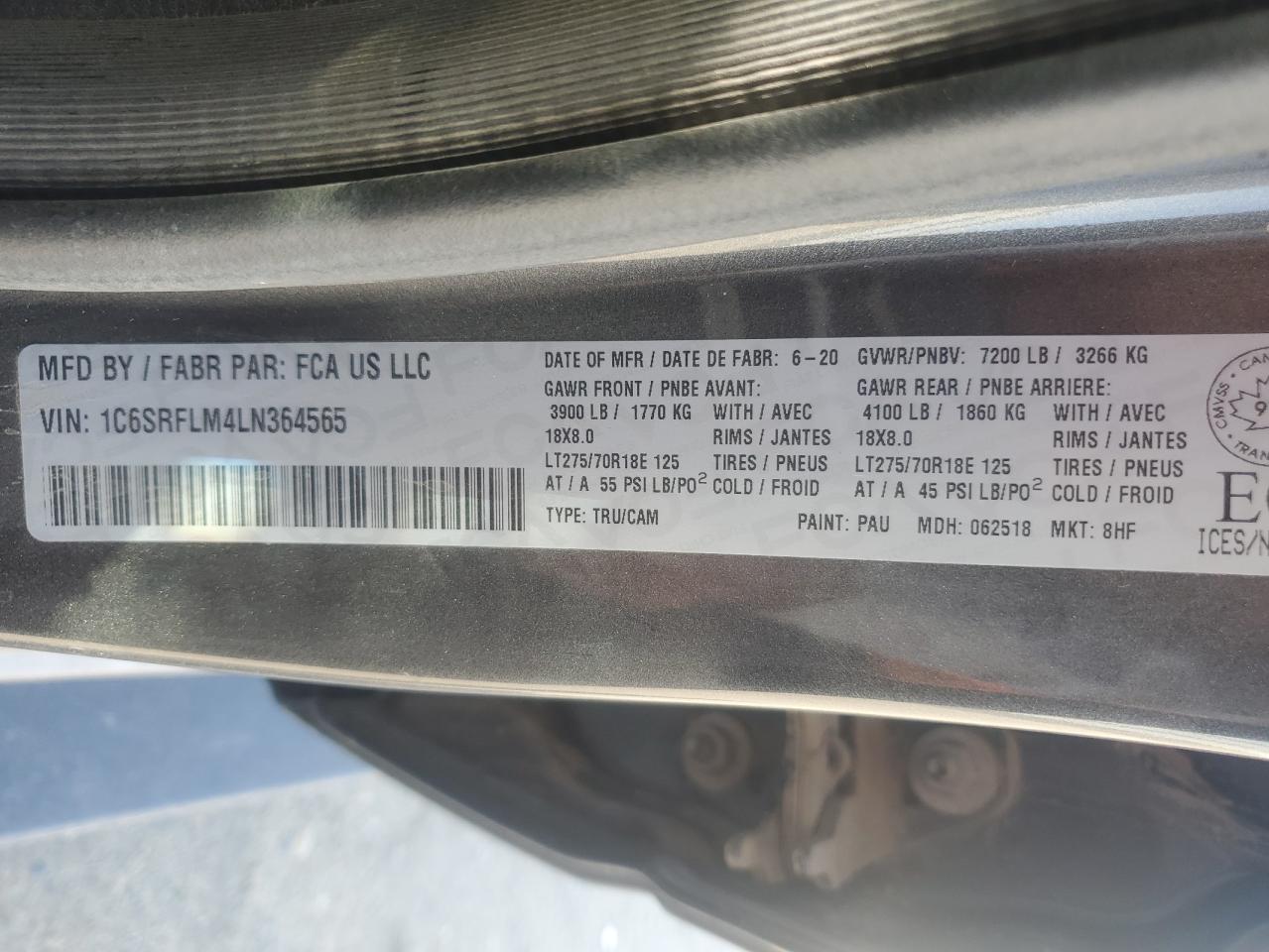 2020 Ram 1500 Rebel VIN: 1C6SRFLM4LN364565 Lot: 80735235