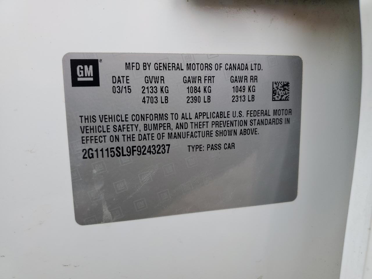 2015 Chevrolet Impala Lt VIN: 2G1115SL9F9243237 Lot: 81146265