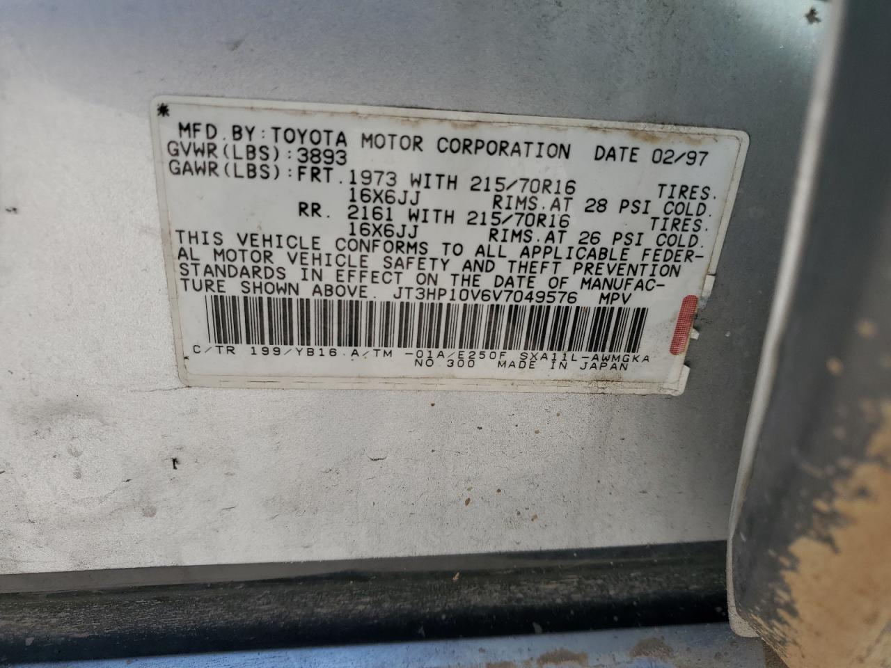 1997 Toyota Rav4 VIN: JT3HP10V6V7049576 Lot: 80329045