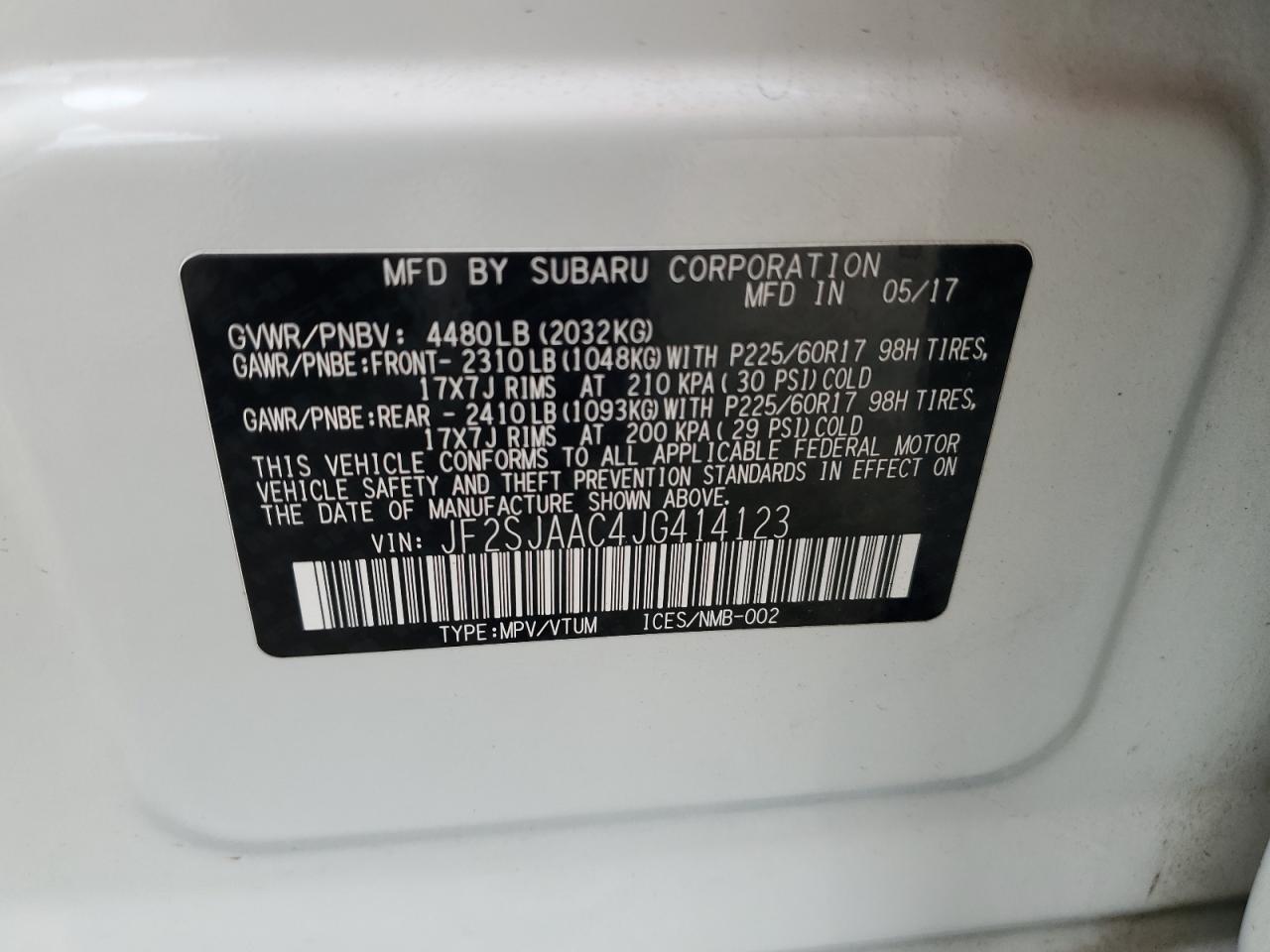 2018 Subaru Forester 2.5I VIN: JF2SJAAC4JG414123 Lot: 81948015