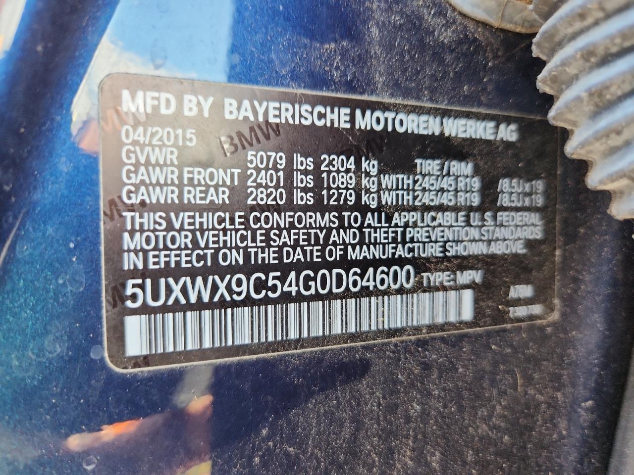 2016 BMW X3 xDrive28I VIN: 5UXWX9C54G0D64600 Lot: 81813395