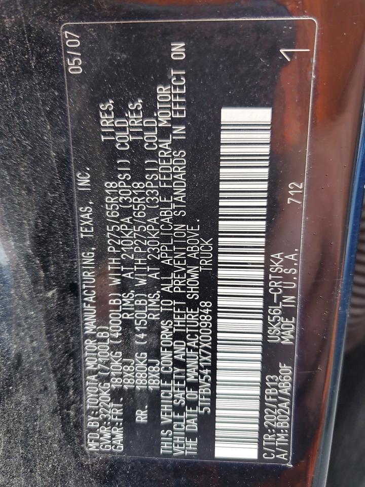 2007 Toyota Tundra Double Cab Sr5 VIN: 5TFBV541X7X009848 Lot: 81452975