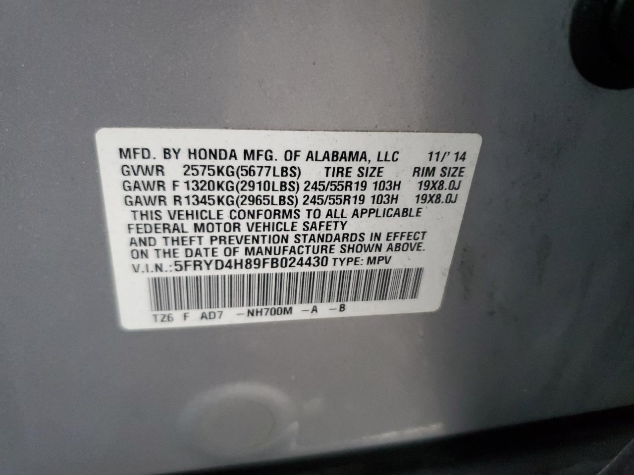 2015 Acura Mdx Advance VIN: 5FRYD4H89FB024430 Lot: 82055395