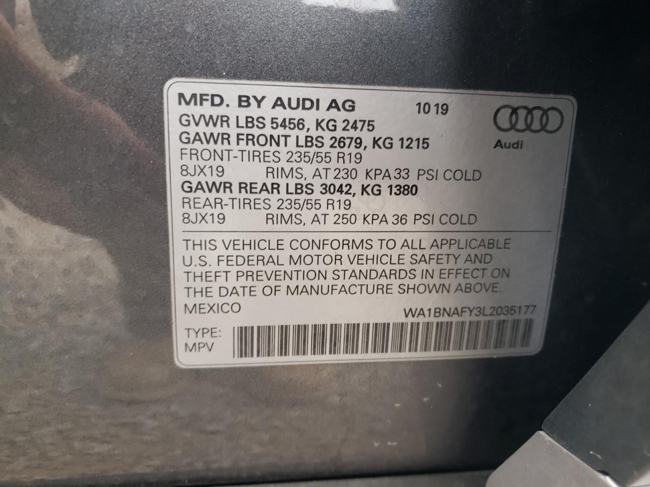 2020 Audi Q5 Premium Plus VIN: WA1BNAFY3L2035177 Lot: 80616235