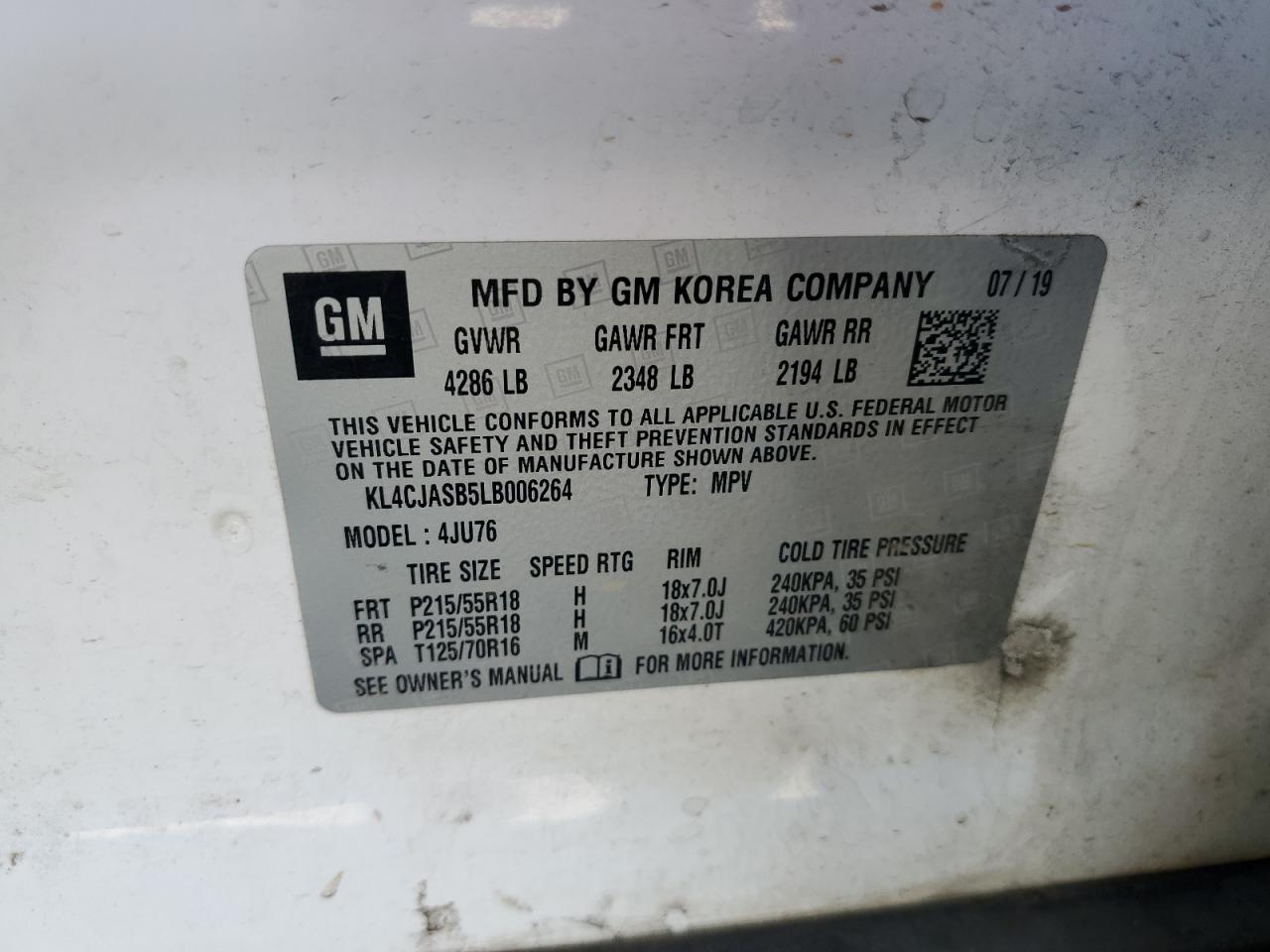 2020 Buick Encore Preferred VIN: KL4CJASB5LB006264 Lot: 81653315