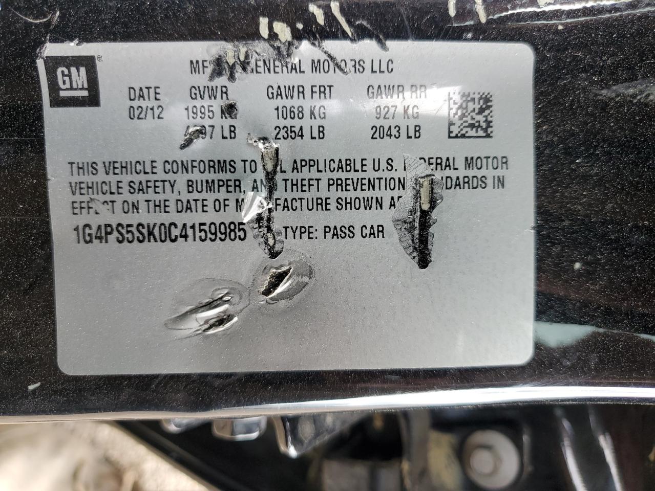 2012 Buick Verano VIN: 1G4PS5SK0C4159985 Lot: 82116055