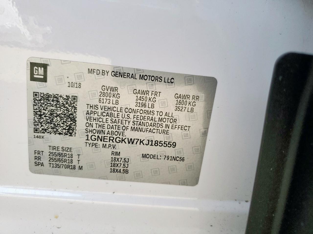 2019 Chevrolet Traverse Lt VIN: 1GNERGKW7KJ185559 Lot: 83775915