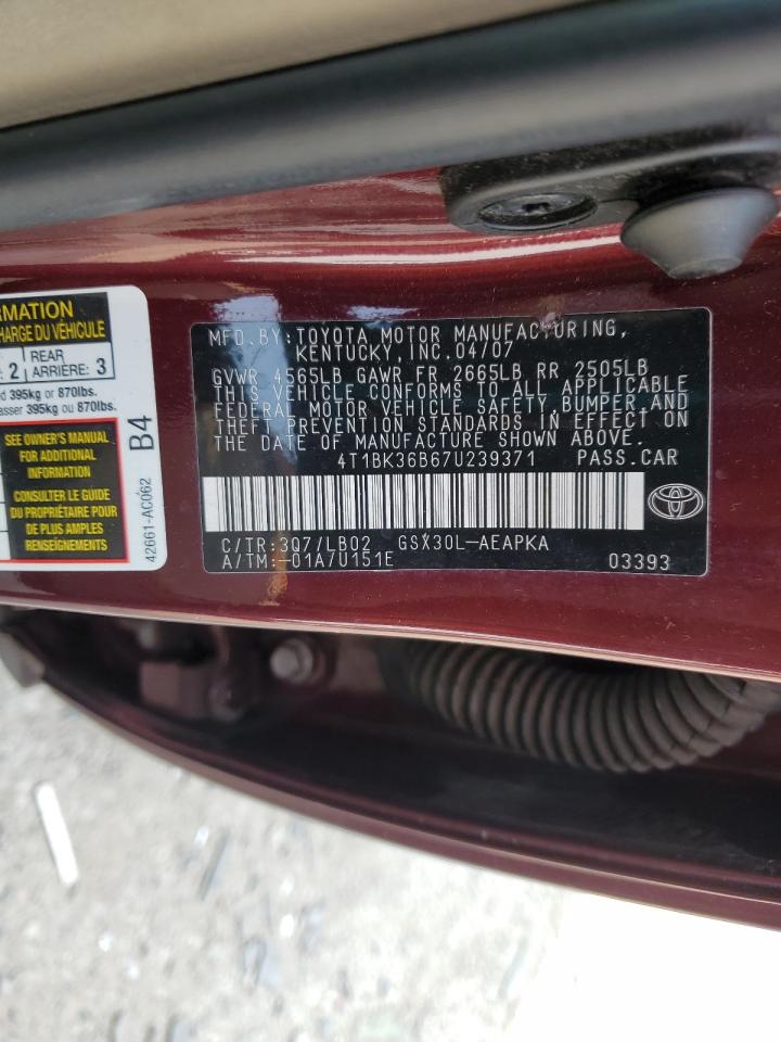 2007 Toyota Avalon Xl VIN: 4T1BK36B67U239371 Lot: 71659975