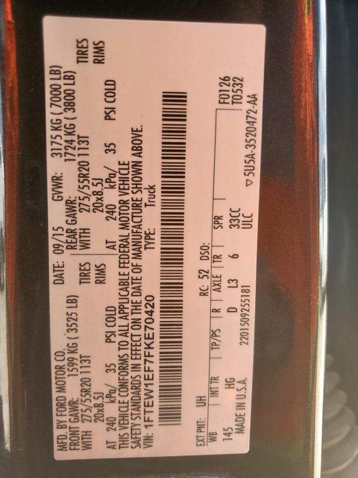 2015 Ford F150 Supercrew VIN: 1FTEW1EF7FKE70420 Lot: 81189105