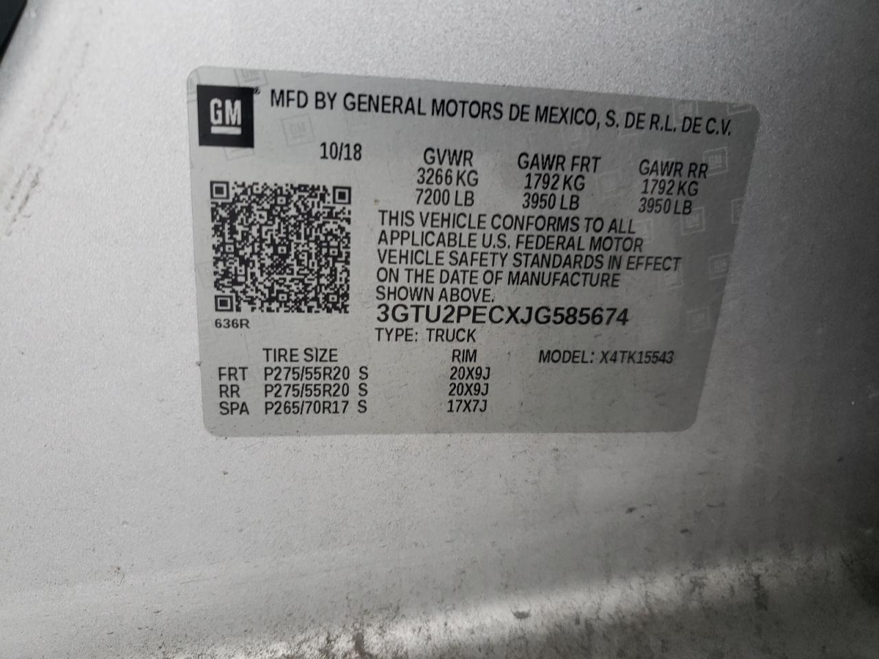 2018 GMC Sierra K1500 Denali VIN: 3GTU2PECXJG585674 Lot: 81911555