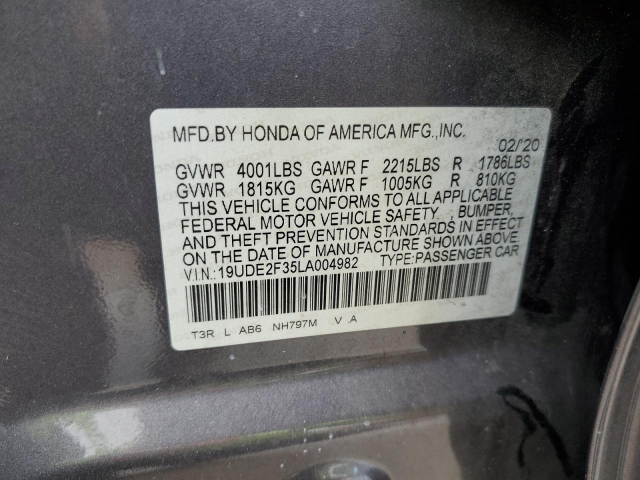 2020 Acura Ilx VIN: 19UDE2F35LA004982 Lot: 83788855