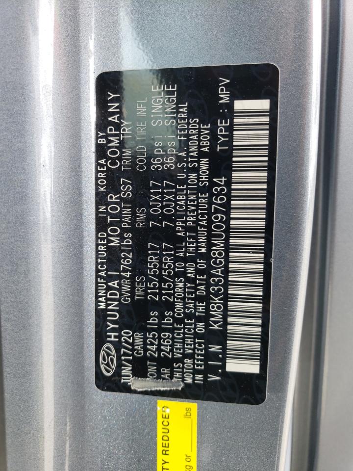 2021 Hyundai Kona Limited VIN: KM8K33AG8MU097634 Lot: 71722505