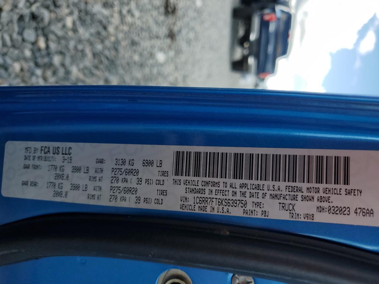 2019 Ram 1500 Classic Tradesman VIN: 1C6RR7FT6KS639750 Lot: 81879845