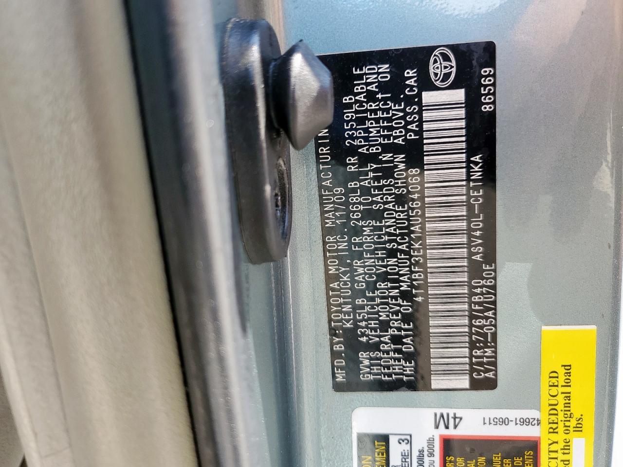 2010 Toyota Camry Base VIN: 4T1BF3EK1AU564068 Lot: 80284325