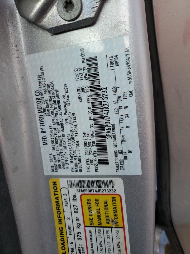 2018 Ford Fusion Se VIN: 3FA6P0H74JR273232 Lot: 72072855