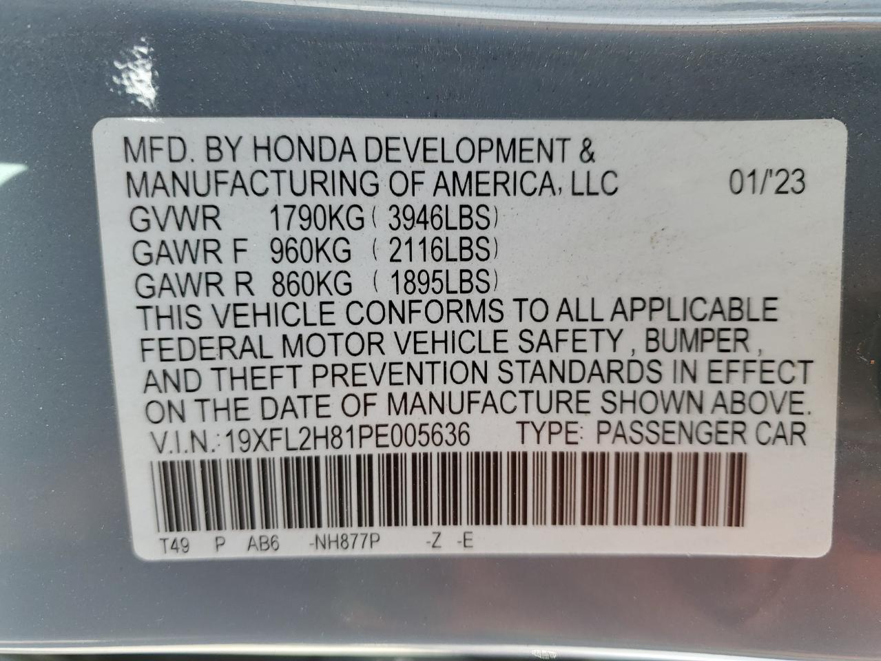 2023 Honda Civic Sport VIN: 19XFL2H81PE005636 Lot: 80155225