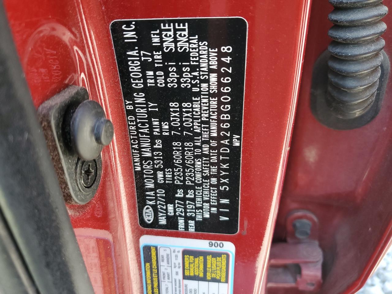 2011 Kia Sorento Base VIN: 5XYKTDA26BG066248 Lot: 71954115