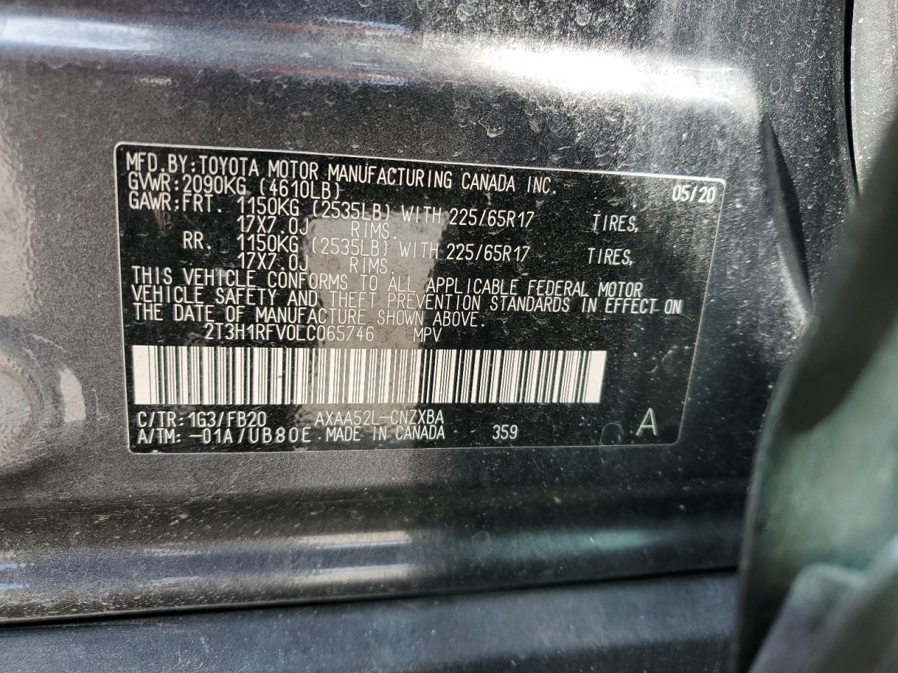 2020 Toyota Rav4 Le VIN: 2T3H1RFV0LC065746 Lot: 80477925