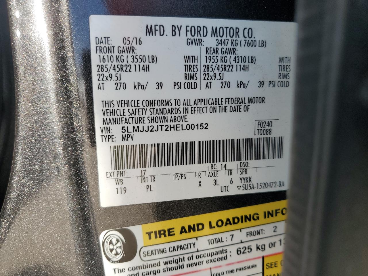 2017 Lincoln Navigator Select VIN: 5LMJJ2JT2HEL00152 Lot: 81287875