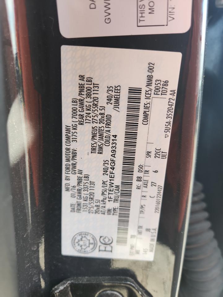 2016 Ford F150 Supercrew VIN: 1FTEW1EF4GFA93314 Lot: 81411275