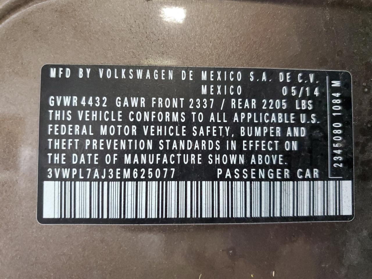 2014 Volkswagen Jetta Tdi VIN: 3VWPL7AJ3EM625077 Lot: 81107445