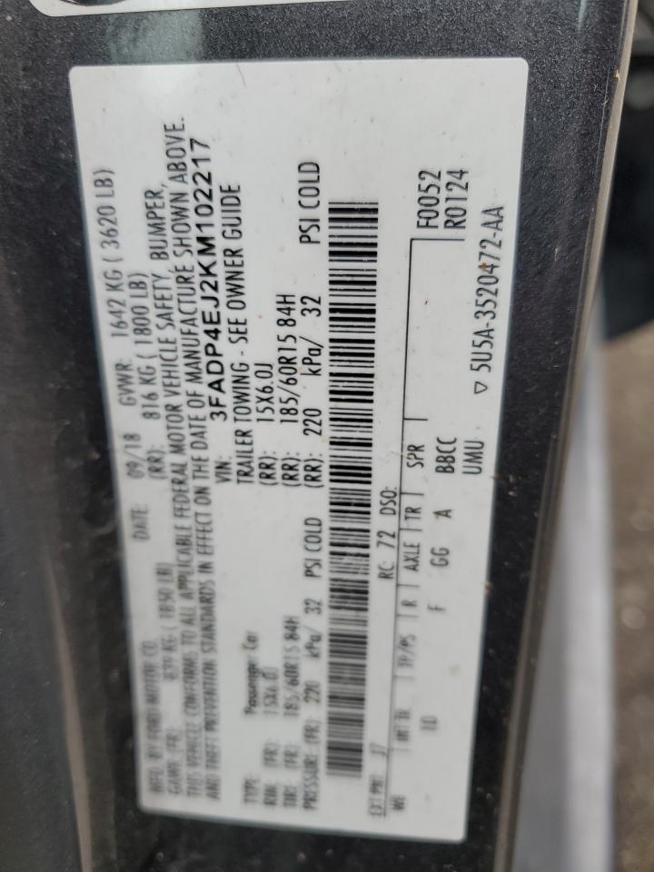 2019 Ford Fiesta Se VIN: 3FADP4EJ2KM102217 Lot: 71792015