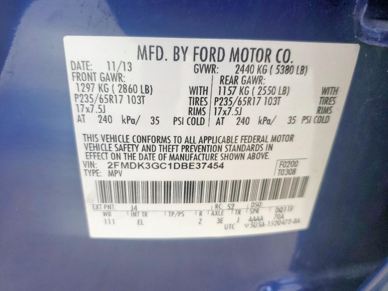 2013 Ford Edge Se VIN: 2FMDK3GC1DBE37454 Lot: 83751175