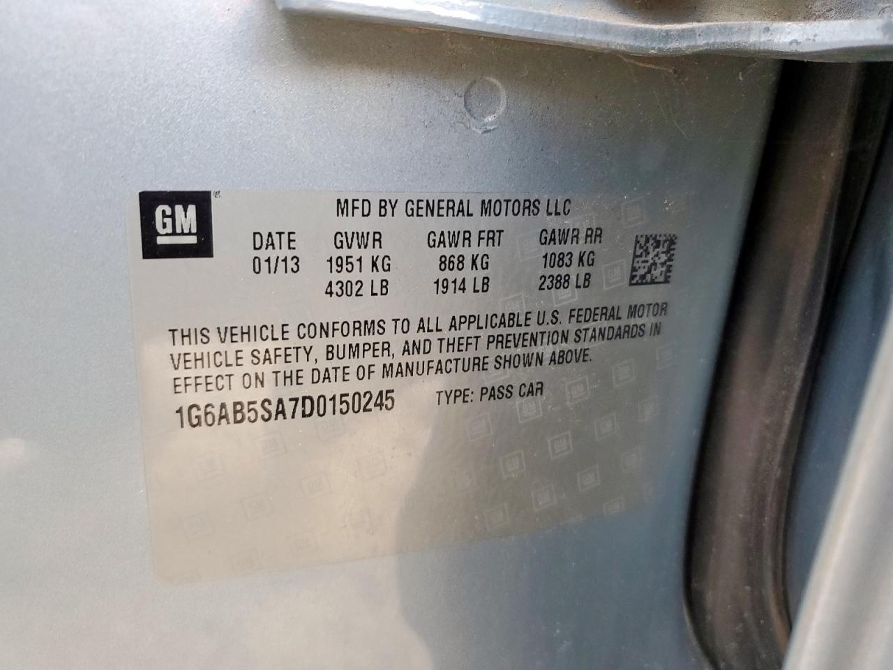2013 Cadillac Ats Luxury VIN: 1G6AB5SA7D0150245 Lot: 81751335