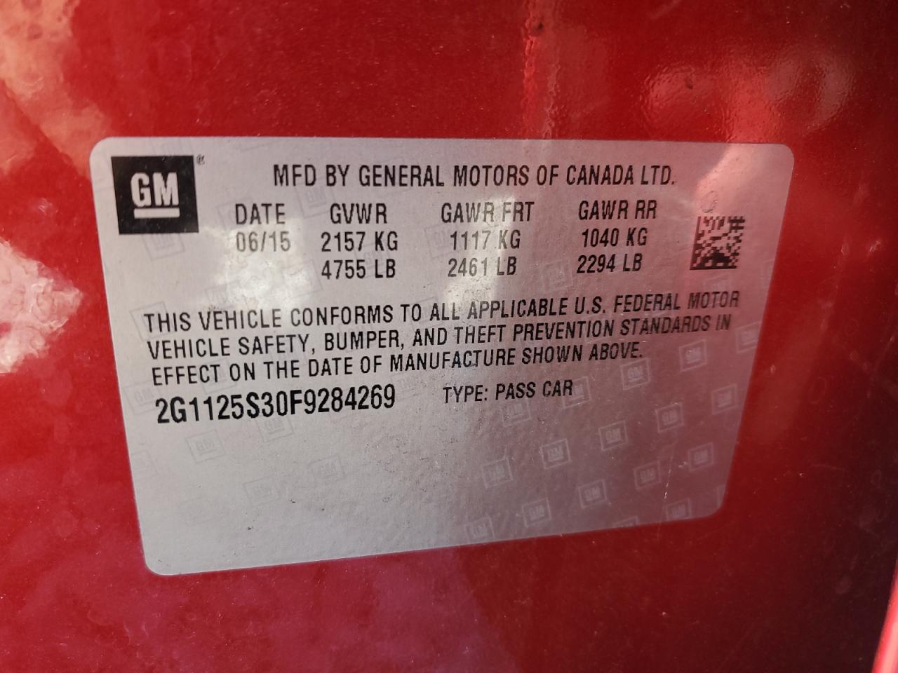 2015 Chevrolet Impala Lt VIN: 2G1125S30F9284269 Lot: 81791965