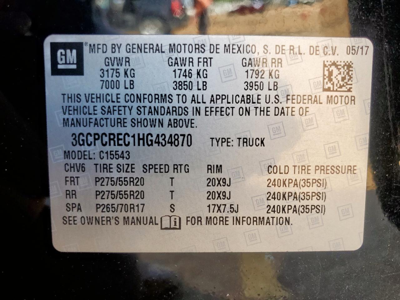 2017 Chevrolet Silverado C1500 Lt VIN: 3GCPCREC1HG434870 Lot: 81671075