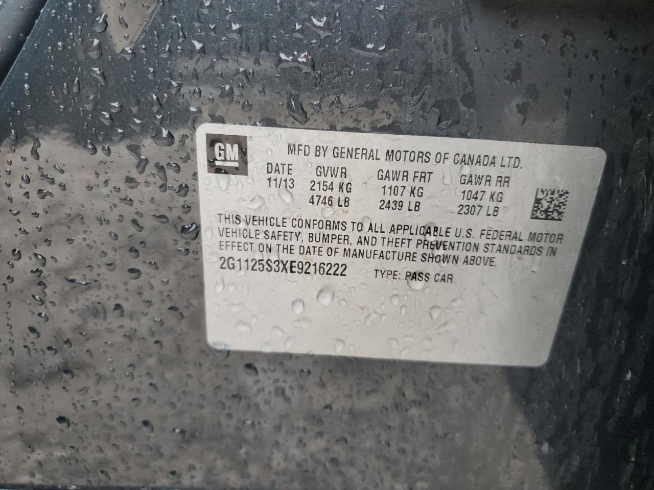 2014 Chevrolet Impala Lt VIN: 2G1125S3XE9216222 Lot: 83790645