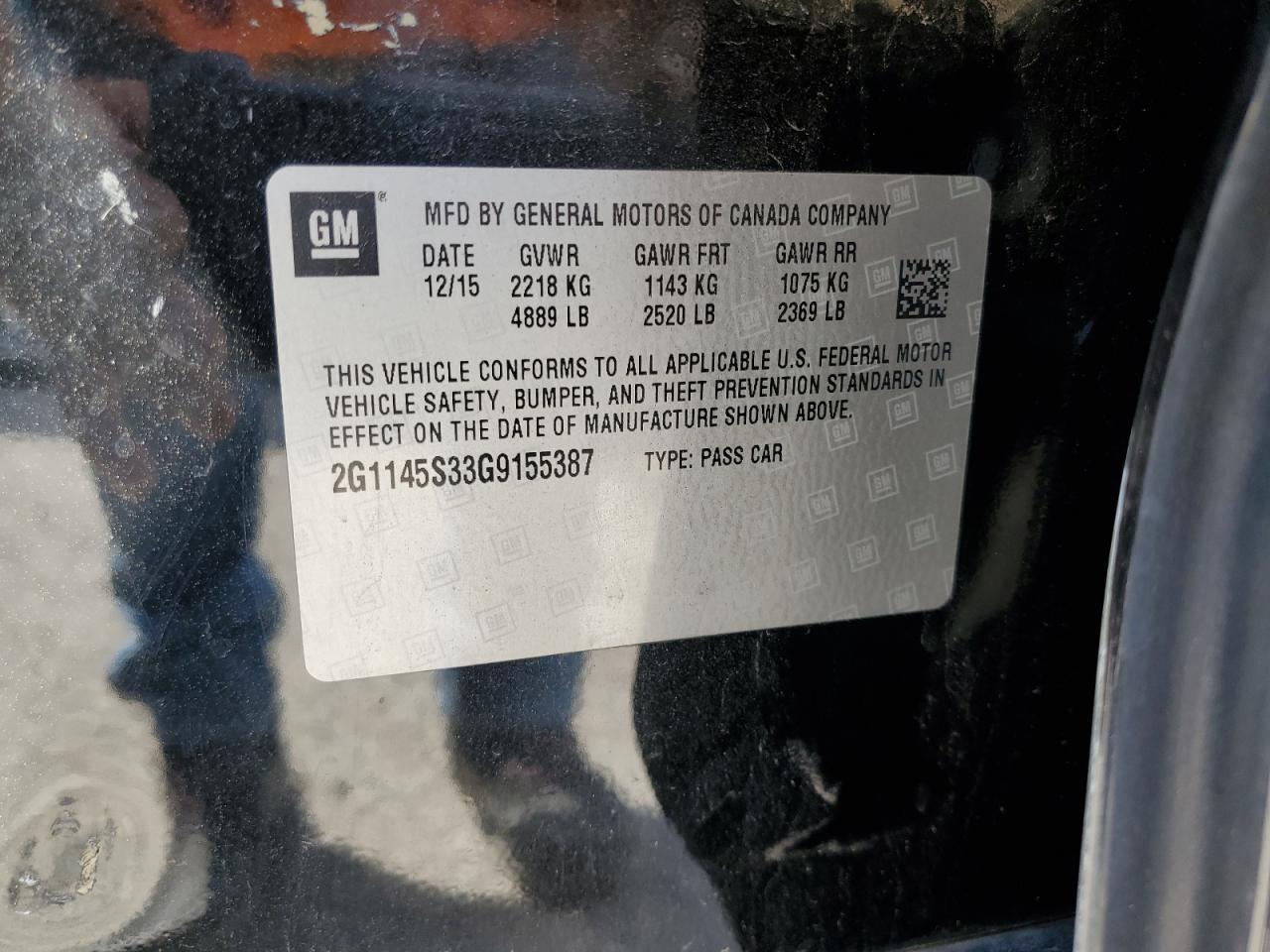 2016 Chevrolet Impala Ltz VIN: 2G1145S33G9155387 Lot: 71743355