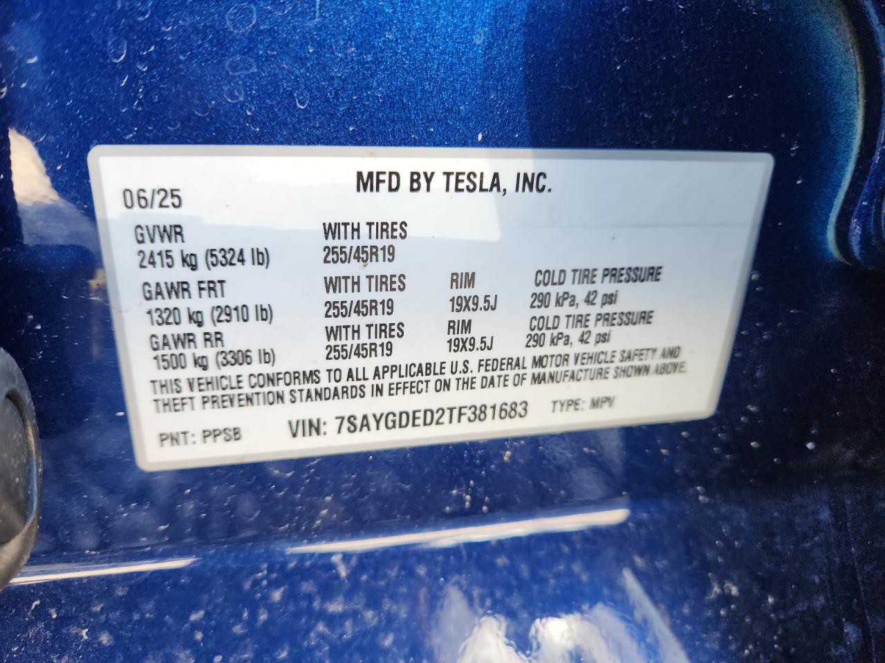2026 Tesla Model Y VIN: 7SAYGDED2TF381683 Lot: 81301485