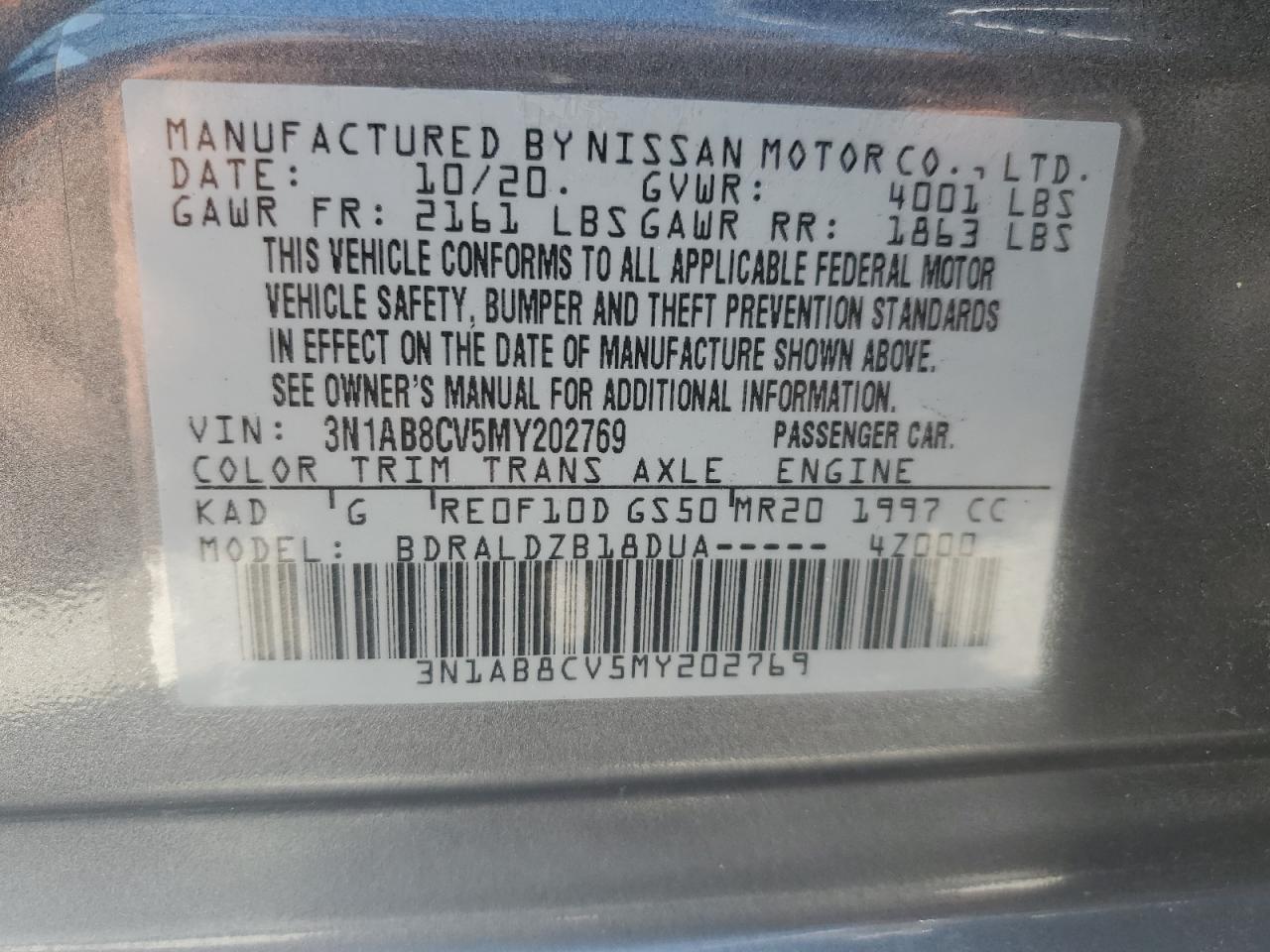 2021 Nissan Sentra Sv VIN: 3N1AB8CV5MY202769 Lot: 81718365