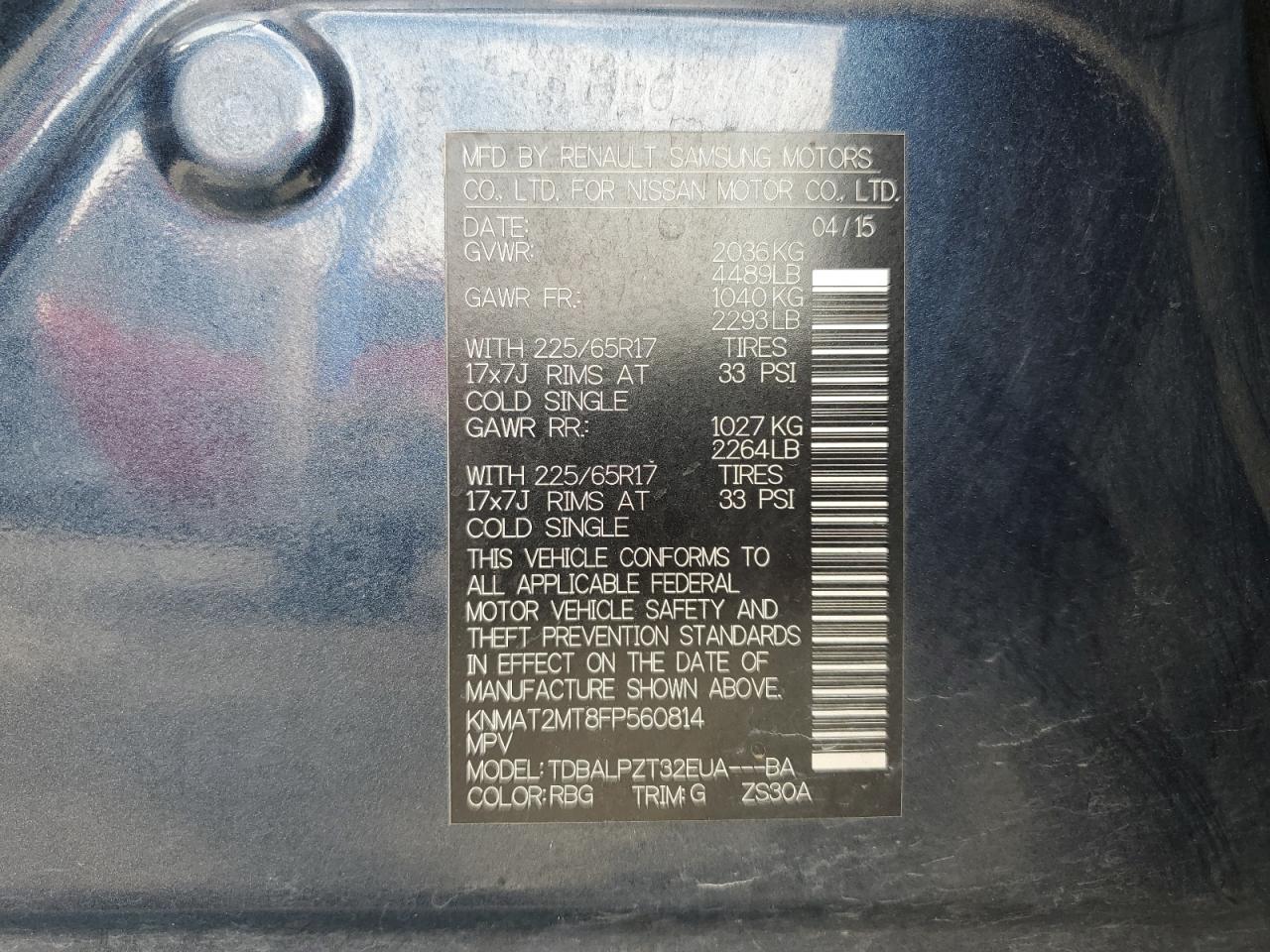 2015 Nissan Rogue S VIN: KNMAT2MT8FP560814 Lot: 72026885