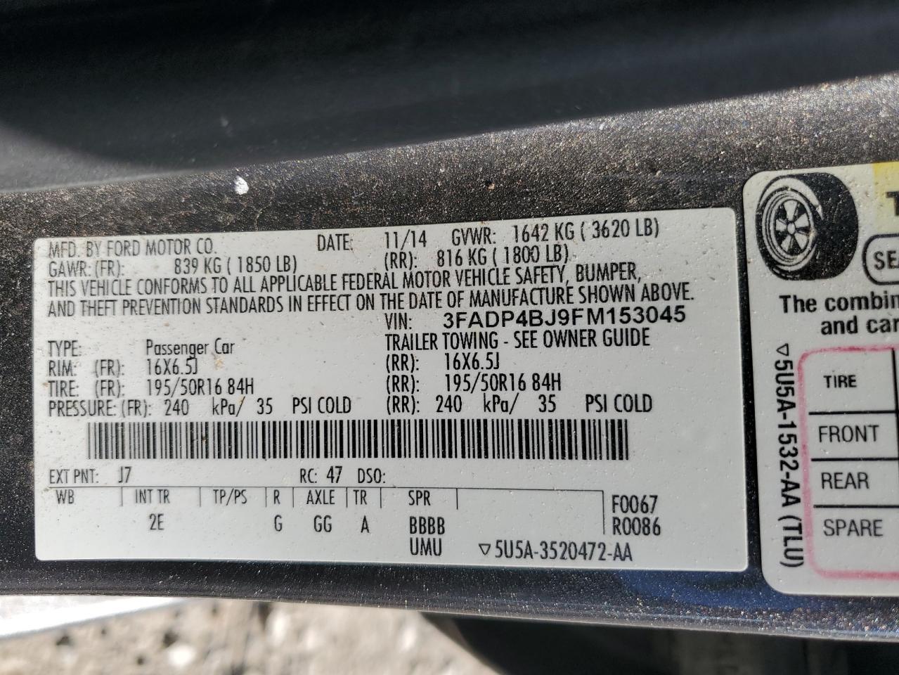 2015 Ford Fiesta Se VIN: 3FADP4BJ9FM153045 Lot: 71632015