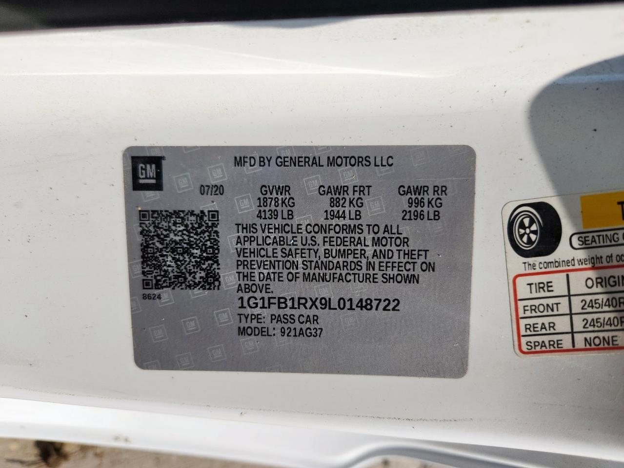 2020 Chevrolet Camaro Ls VIN: 1G1FB1RX9L0148722 Lot: 81016835