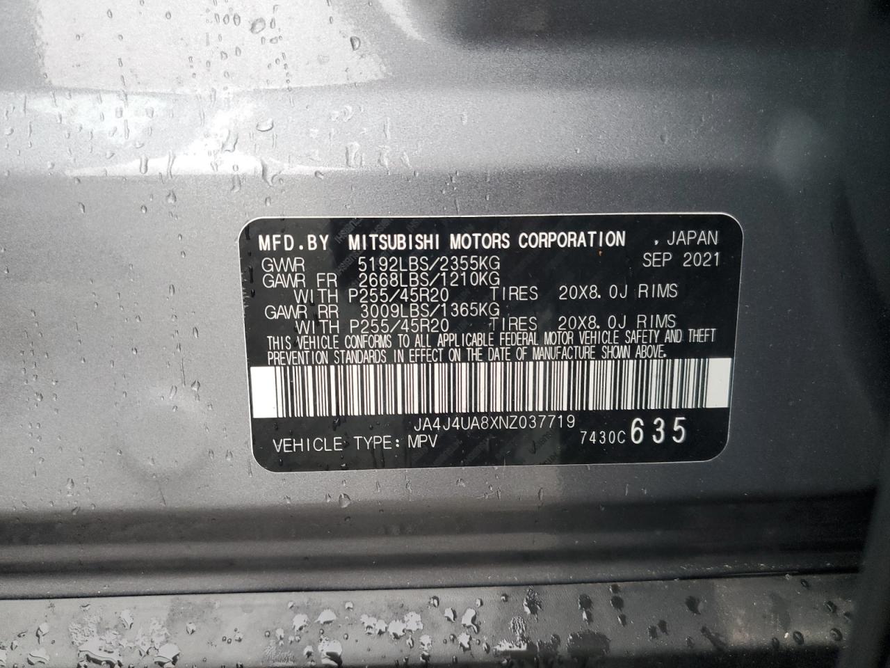 2022 Mitsubishi Outlander Se VIN: JA4J4UA8XNZ037719 Lot: 81262405