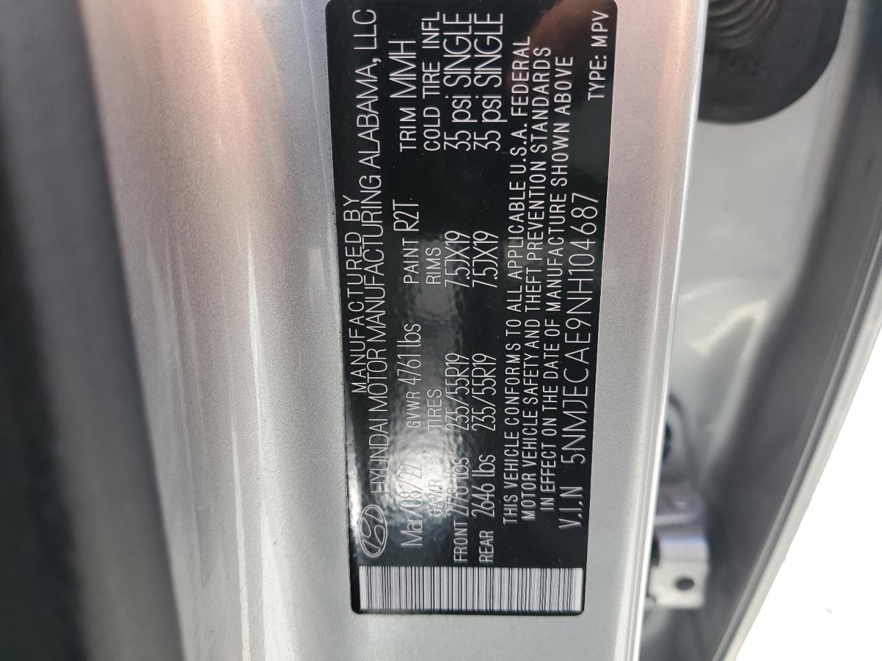 2022 Hyundai Tucson Limited VIN: 5NMJECAE9NH104687 Lot: 71448905