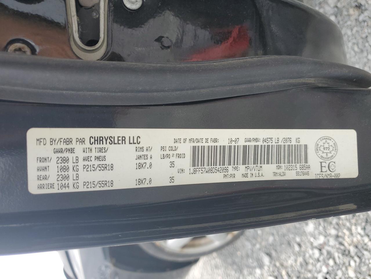 2008 Jeep Compass Limited VIN: 1J8FF57W08D542096 Lot: 70907155