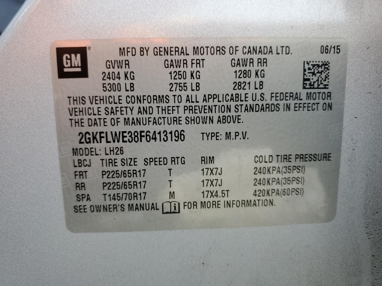 2015 GMC Terrain Sle VIN: 2GKFLWE38F6413196 Lot: 81607195