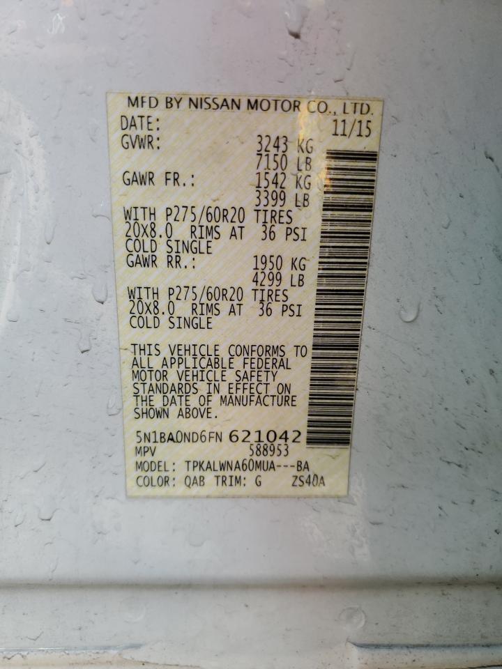 2015 Nissan Armada Sv VIN: 5N1BA0ND6FN621042 Lot: 81103285