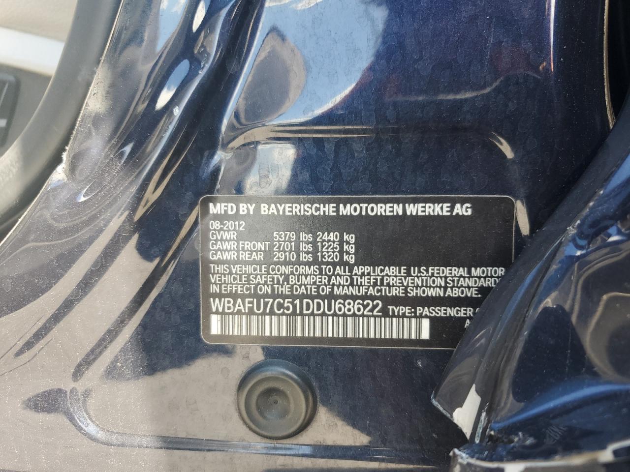 2013 BMW 535 Xi VIN: WBAFU7C51DDU68622 Lot: 80406535