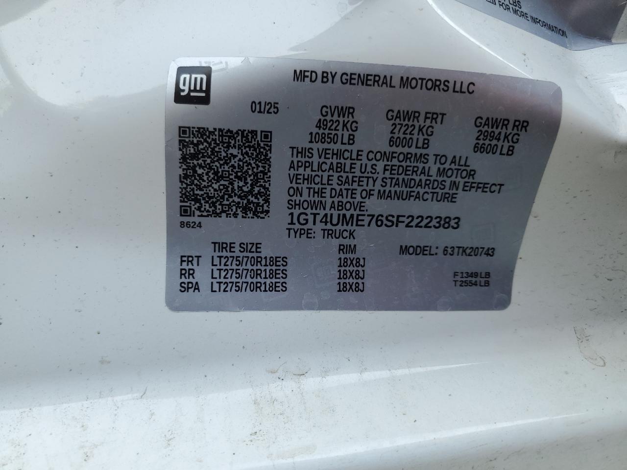 2025 GMC Sierra K2500 Sle VIN: 1GT4UME76SF222383 Lot: 71770165