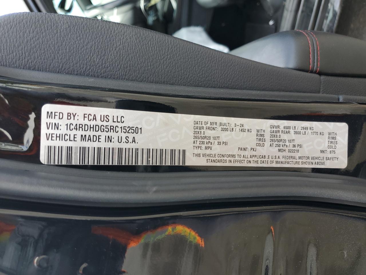 2024 Dodge Durango Gt VIN: 1C4RDHDG5RC152501 Lot: 72059585