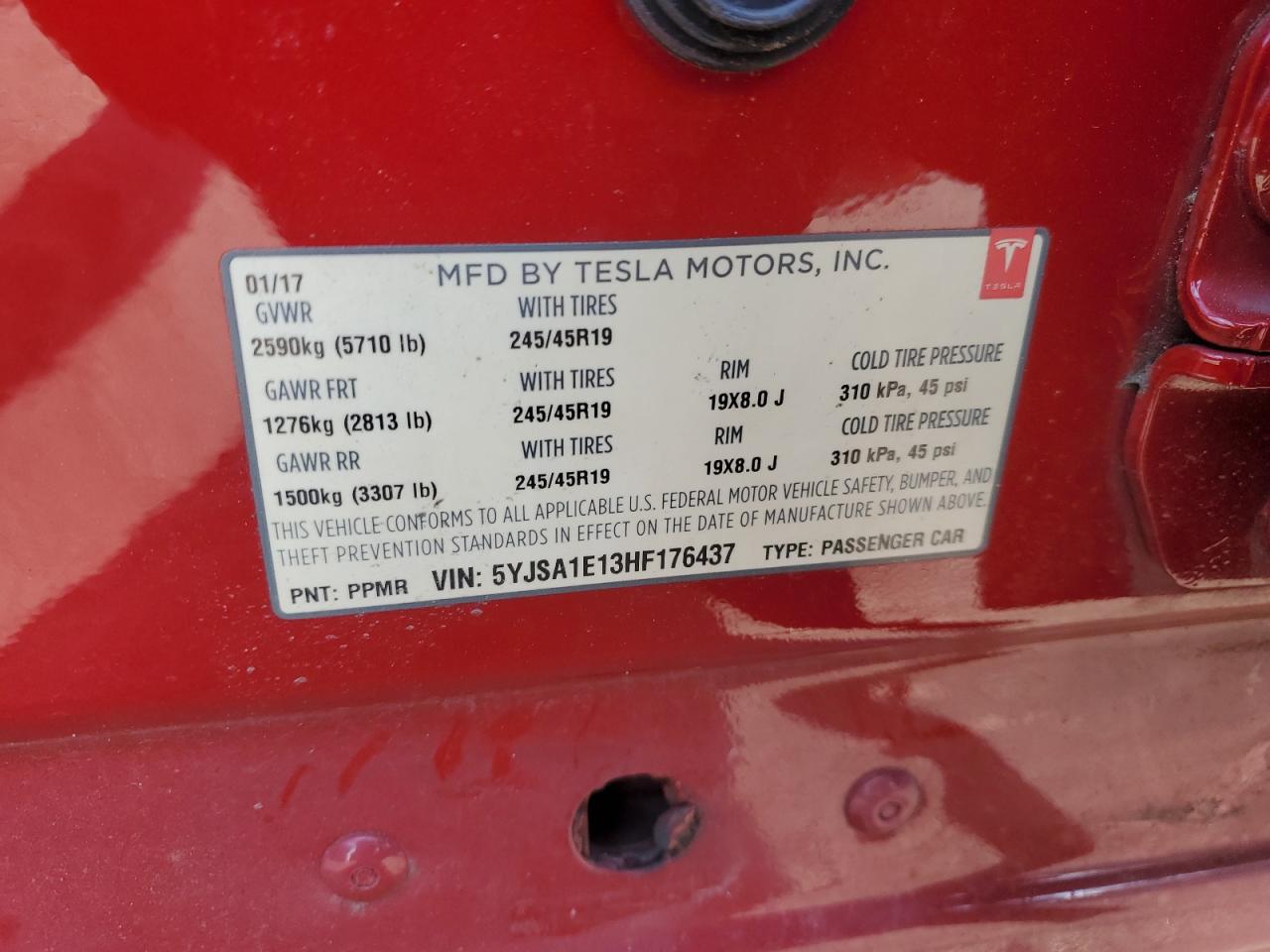 2017 Tesla Model S VIN: 5YJSA1E13HF176437 Lot: 69819345
