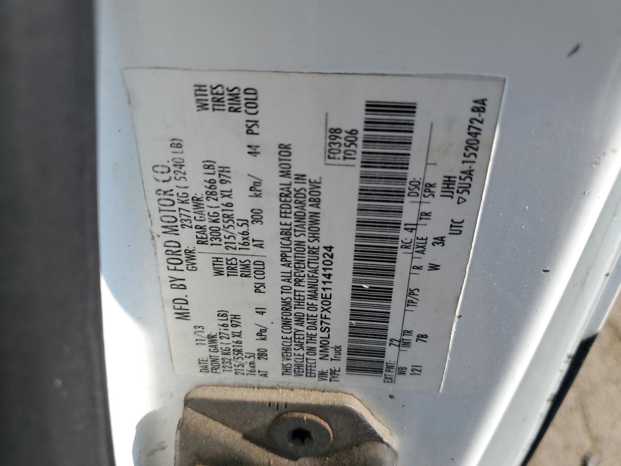 2014 Ford Transit Connect Xlt VIN: NM0LS7FX0E1141024 Lot: 81249845